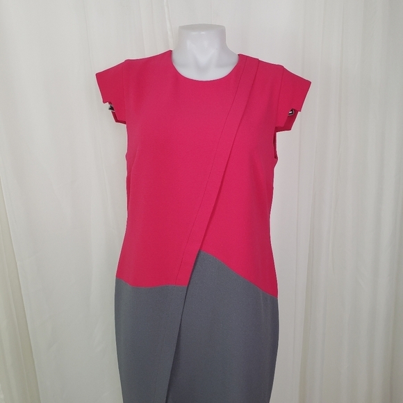 Eliane Stoleru Israel unique pink gray sheath dress colorblock step sleeves 10 - Picture 4 of 9